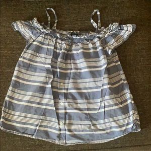Off the Shoulder Blue and White Striped Top